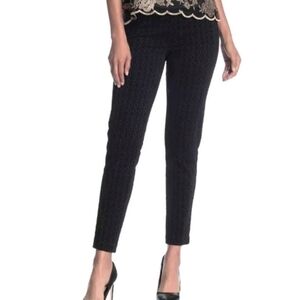 Nanette Lepore Stretch Velour Flocked Geometric Black Pull On Pants Leggings